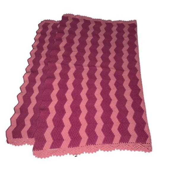 Vintage Other - Vintage Heavy Wool Zig Zag Chevron Afghan Pink